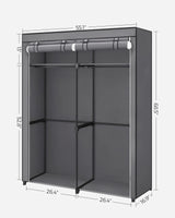 SONGMICS Closet Wardrobe, Portable Closet for Bedroom, Clothes Rail with Non-Woven Fabric Cover, Clothes Storage Organizer, 55.1 x 16.9 x 68.5 Inches, Gray URYG02GY SONGMICS