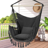 Y- STOP Hammock Chair Hanging Rope Swing, Max 500 Lbs, 2 Cushions Included, Large Macrame Hanging Chair with Pocket, Cotton Weave for Superior Comfort, Durability (Dark Grey) Y- STOP