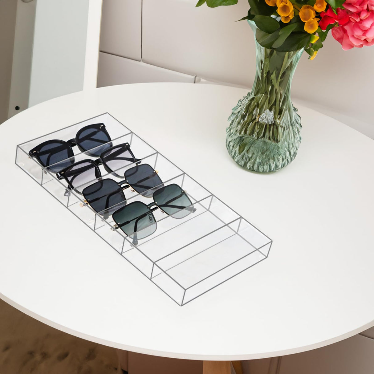 ZEXALOR Clear Drawer Organizer, 6 Sections Eyeglass Sunglasses Organizer Holder, Drawer Dividers Office Desk Tray Bathroom Makeup Jewelry Trays (14×7×1.2") ZEXALOR