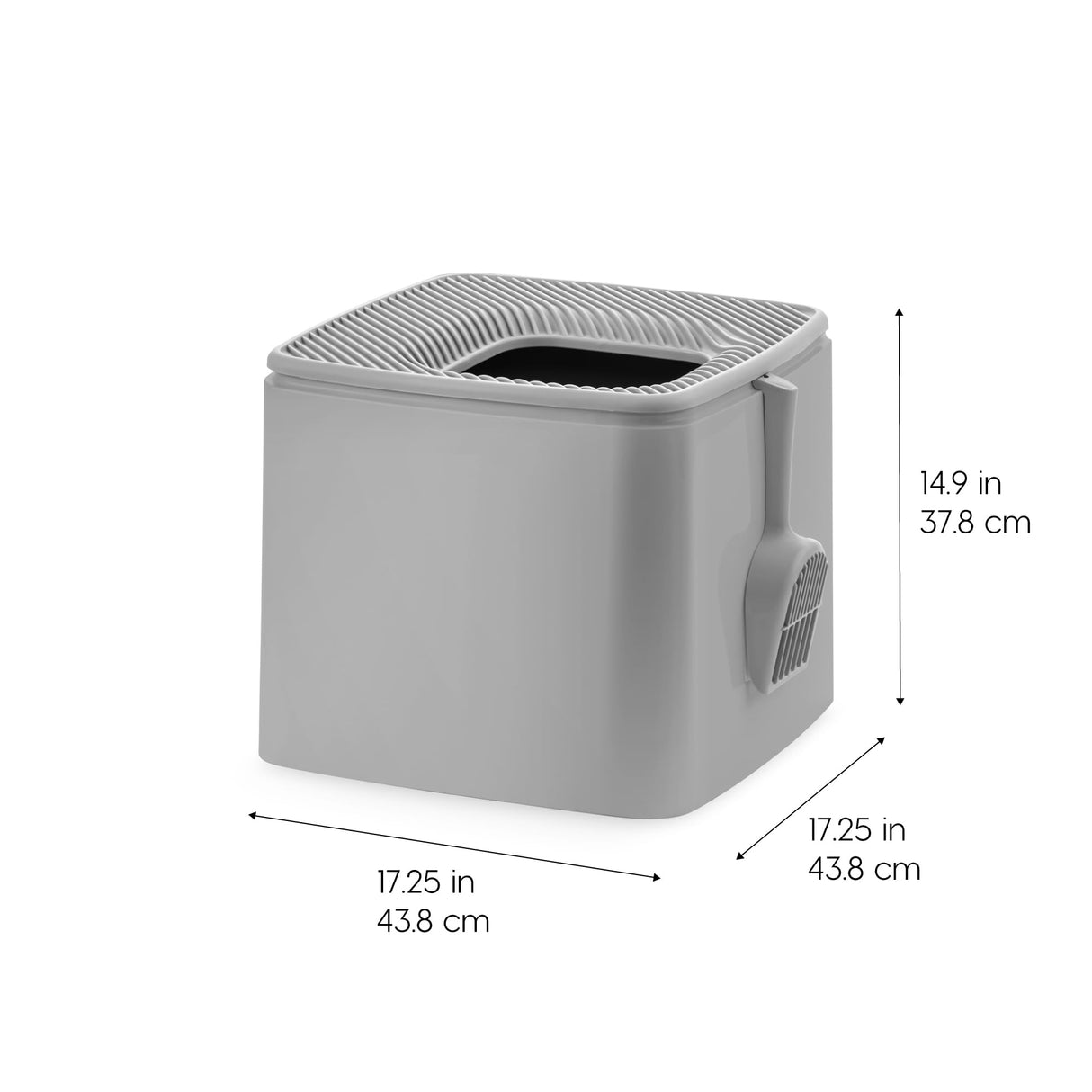 IRIS USA Premium Top Entry Cat Litter Box with Scoop, Square Enclosure for Cat and Kitty, Gray IRIS USA