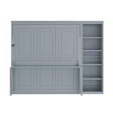 Merax Queen Size Murphy Bed with Desk and Bookshelf, Space-Saving Design Foldable Wall Bed, Fold into The Wall, Pine Wood Platform Bed Frame for Small Spaces Studio Study Office Guest Room, Gray Merax