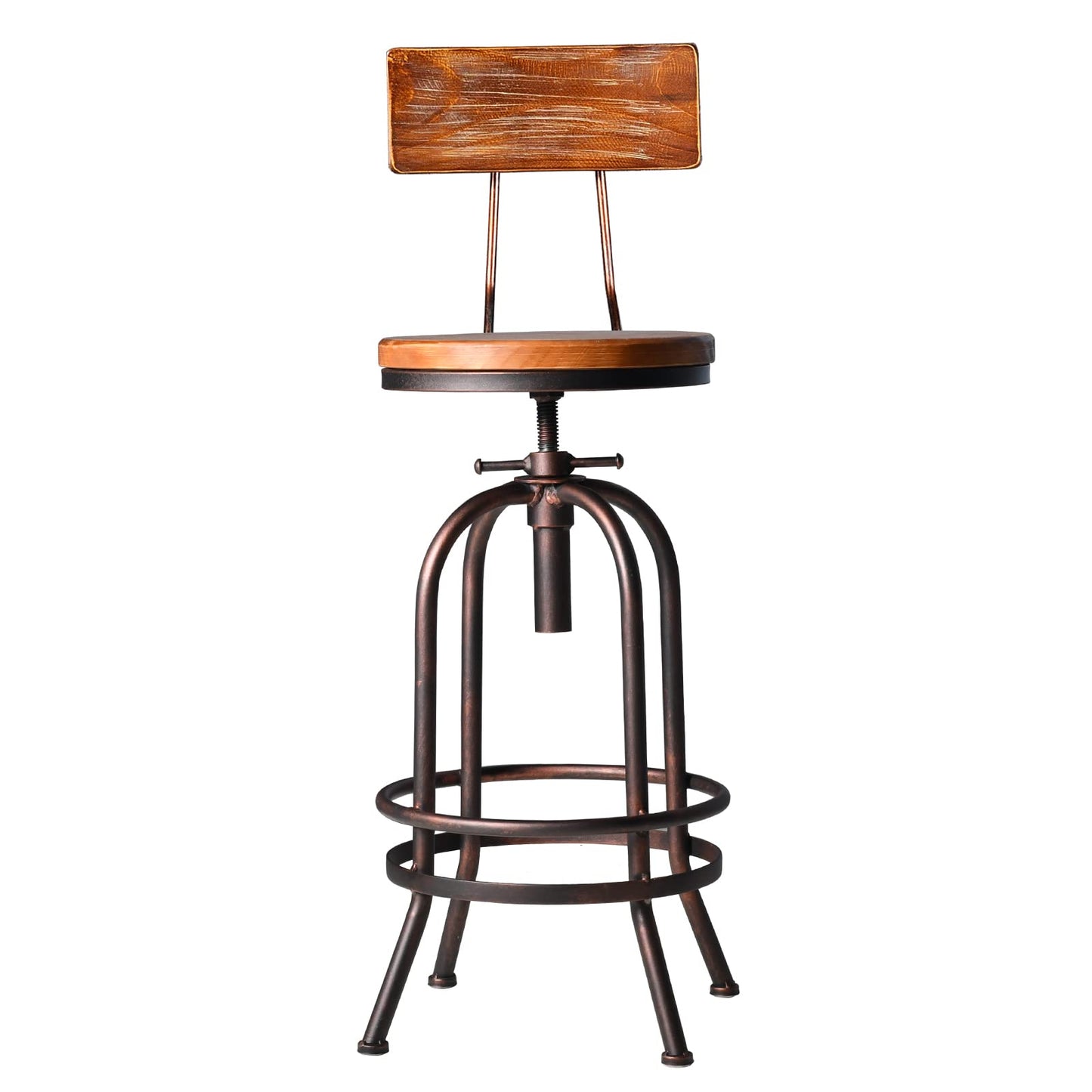 BOKKOLIK Set of 2-Industrial Bar Stools-Swivel Wooden Seat-Bar Counter Height Adjustable 26-32.2inch-Kitchen Dining Chairs - WoodArtSupply