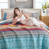 WONGS BEDDING Bohemian Quilt Set Twin Size, Boho Striped Printed Bedding Quilts Coverlet Set with Pillow Shams, Lightweight Microfiber Bedspread Set for All Seasons (2 Pieces, Twin) WONGS BEDDING