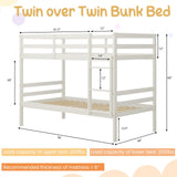 Giantex Bunk Bed Twin Over Twin White, Solid Wood Bunk Bed with Sturdy Ladder & 12 Inch Safety Guard Rails, Twin Size Wood Bed Frame for Dormitory, No Box Spring Needed, Bunk Beds for Kids Teens Giantex