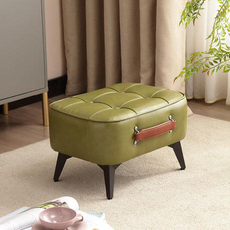 1pc Vintage Style Faux Leather Ottoman Footstool - Wooden Frame, Upholstered Interior, Multi-Use Footrest for Living Room, Entryway, Office (Azure Green) Generic