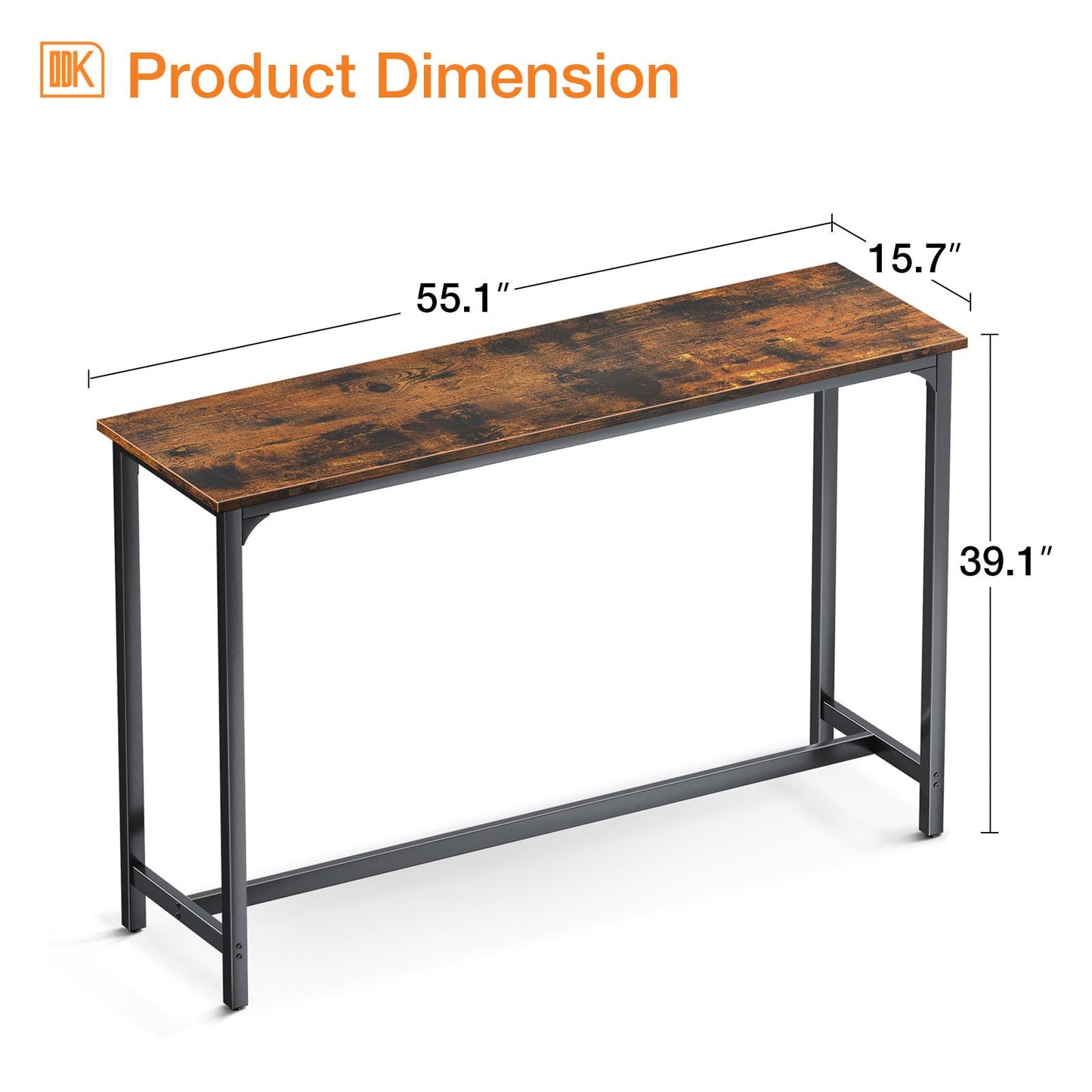 ODK 55 Inch Rustic Brown Bar Height Pub Table - Versatile Indoor Dining & Counter Table