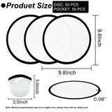 YEAHACLUB 50PCS Foldable Flying Disc Fans with Bags, 9.8'' DIY Handheld Black Egde Fabric Folding Fan for Outdoor Game Activities Birthday Party Favors End of Year Student Gifts, White YEAHACLUB