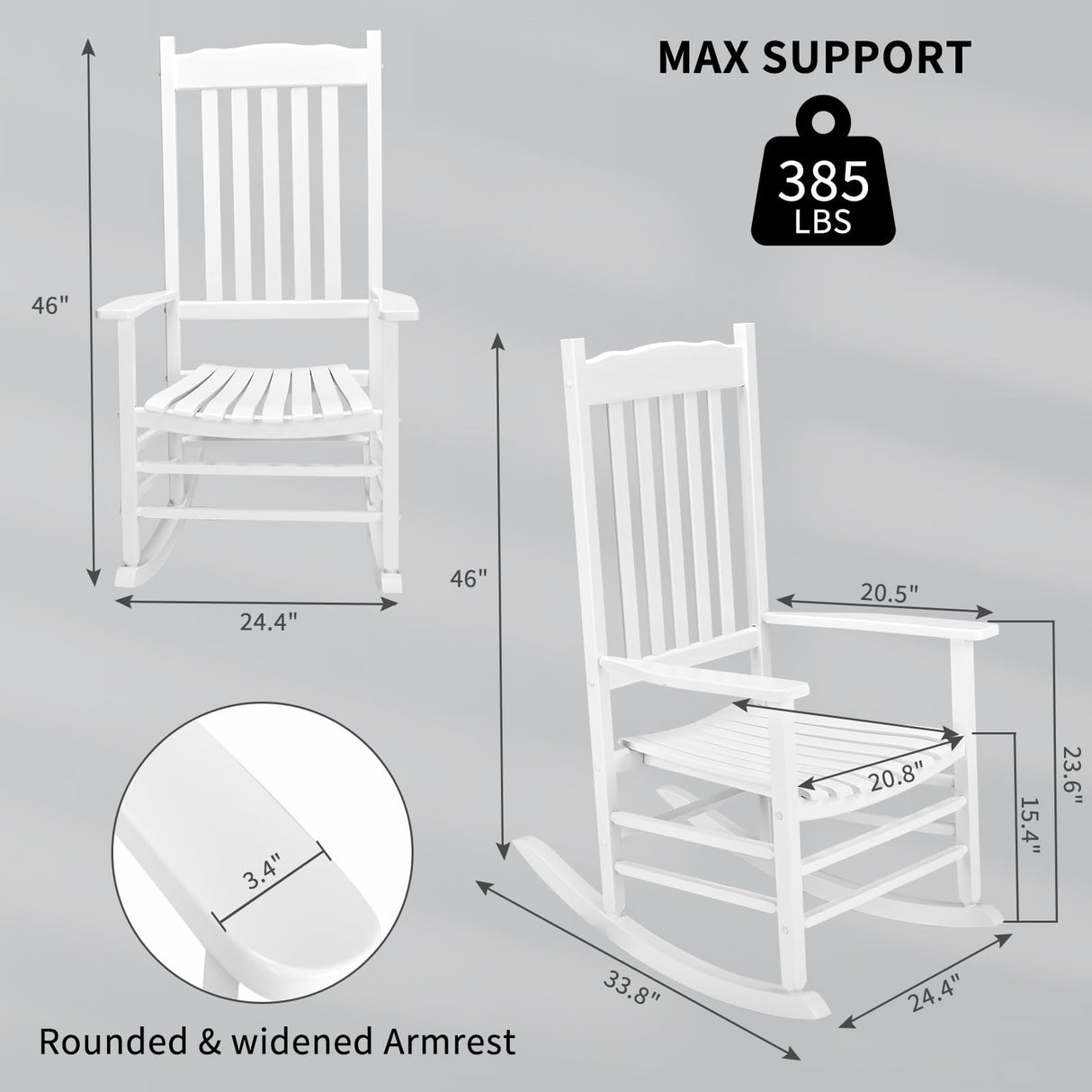Outvita Outdoor Rocking Chair, Solid Wood High Back Rocker, All Weather Lounge Chair for Porch Patio Fire Pit Garden Backyard Deck Indoor, Wave Shape, White Outvita