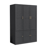 LEVNARY Black Wardrobe Closet with 3 Woven Doors, Large Armoire Wardrobe Cabinet with Adjustable Shelves and Hanging Rail, Freestanding Tall Bedroom Closet with Drawers for Clothes (Black) LEVNARY
