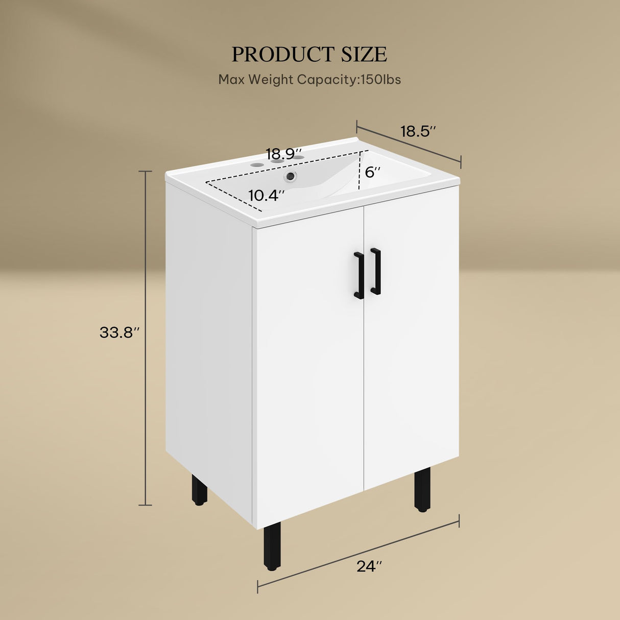 YITAHOME 24 Inch Bathroom Vanity with Ceramic Sink, Modern Freestanding Bathroom Cabinet Vanity for Small Space, Soft Closing Doors with 2 Built-in Shelves, White YITAHOME