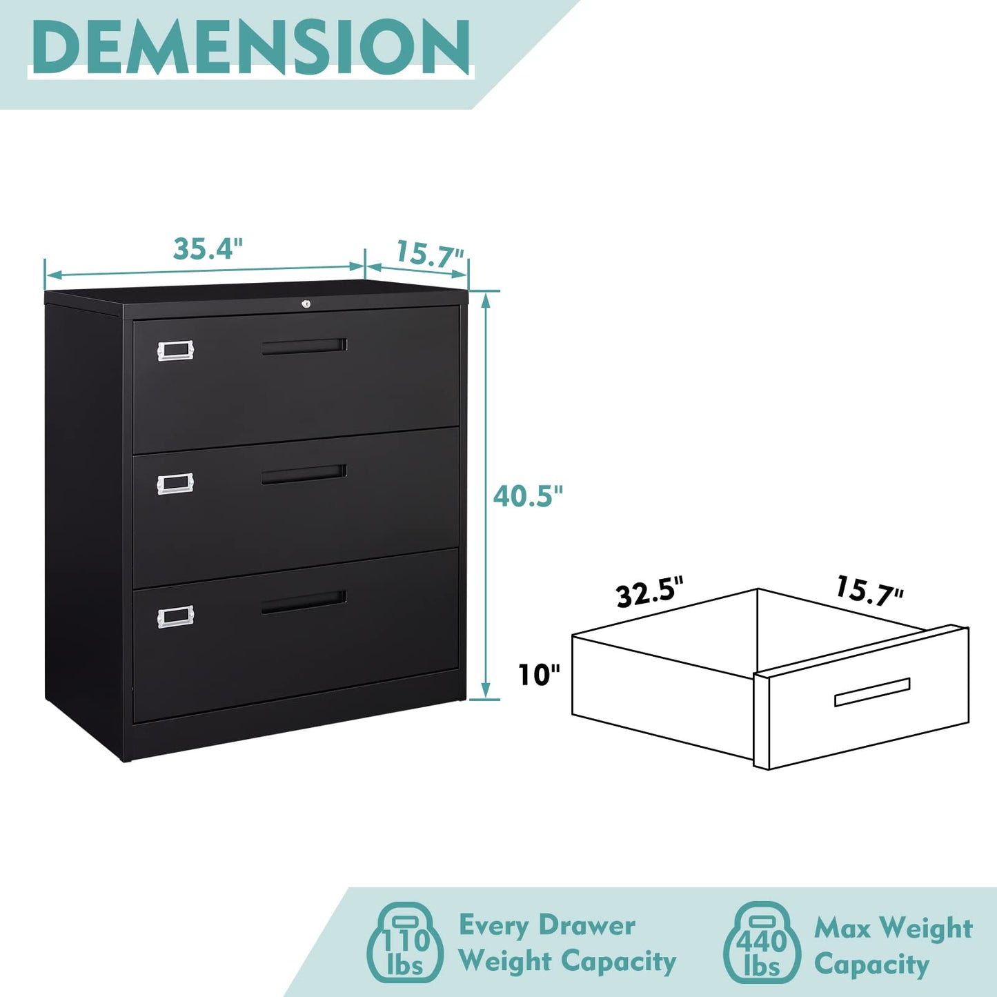 MIIIKO Lateral File Cabinet with Lock, 3 Drawer Lateral Filing Cabinet, Large Deep Drawers Locked by Keys, Metal Storage File Cabinet for Hanging Files Letter/Legal/F4/A4 Size - WoodArtSupply