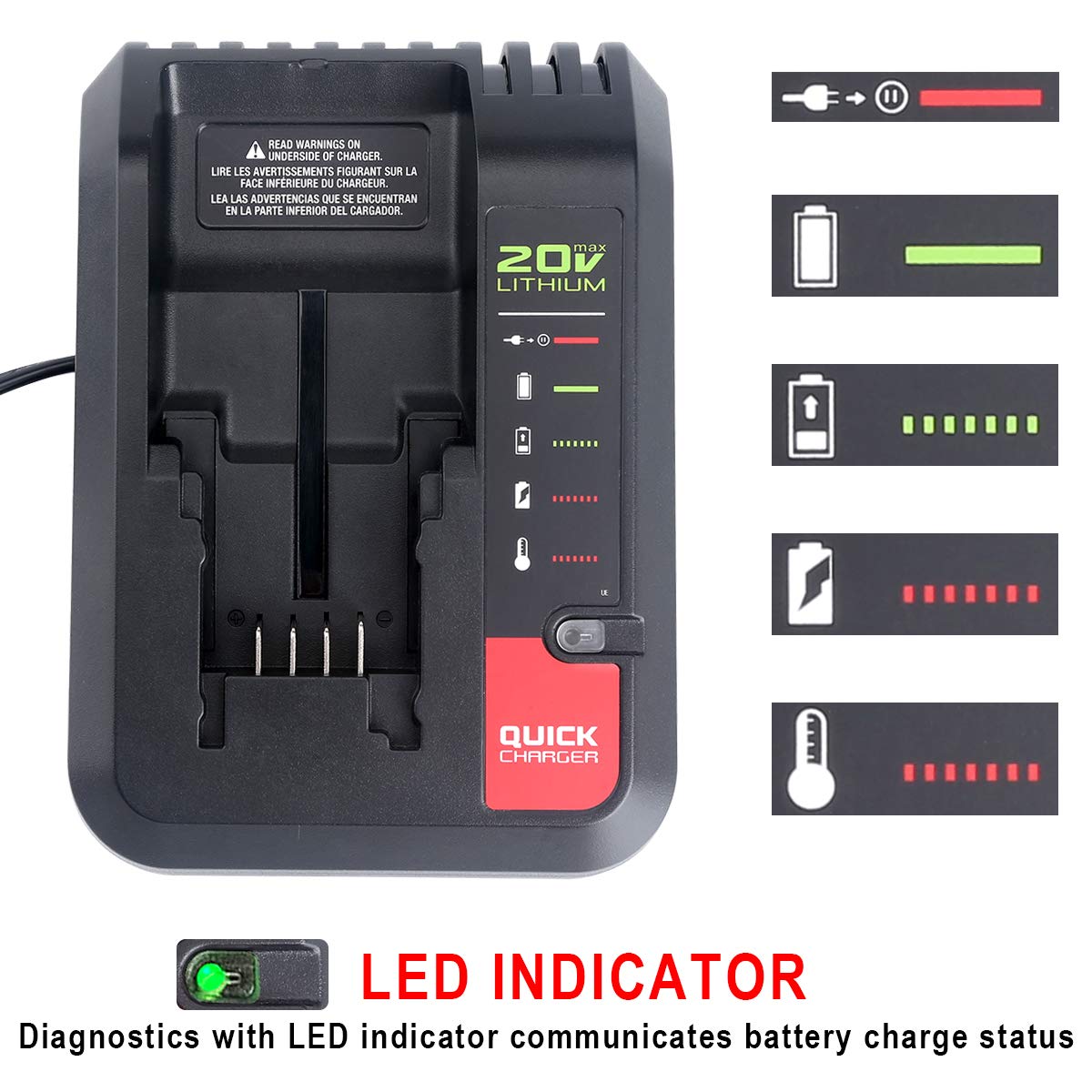 Elefly 20V Battery Charger PCC692L Compatible with Porter Cable 20V Lithium Battery PCC680L PCC685LP and Compatible with Black Decker 20V Battery LBXR20 LB2X4020 ELEFLY