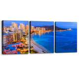 Pacimo Framed Wall Art Decorations Hawaii Cityscape Painting Print on Canvas Honolulu Diamond Head Mountain Skyline Modern Artwork for Home Office Gallery Wrapped Ready to Hang - 12"x16"x3 Panels Pacimo