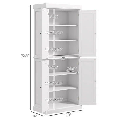 HOMCOM 72.5" White Freestanding Kitchen Pantry Cabinet with Adjustable Shelves and Elegant Design - WoodArtSupply