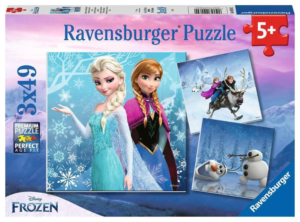 Ravensburger Disney Frozen Winter Adventures Puzzle Set - 3 x 49-Piece Jigsaw Puzzles for Kids | Unique Piece Design | Enhances Concentration & Creativity | FSC-Certified Materials