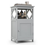 Tangkula Bathroom Floor Cabinet, Single Door Storage Cabinet with Diamond Frame Open Shelf, Anti-Toppling, Freestanding Bathroom Storage Narrow Side Cabinet for Bathroom Living Room (Grey) Tangkula
