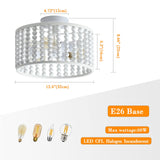tewei Wood Bead Chandelier, Semi Flush Mount Boho Nursery Ceiling Light Fixture Rustic 3 Lights Chandelier Farmhouse E26 for Kitchen Bedroom Living Dining Room White tewei