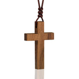 Natural Walnut Wood Cross Necklace for Men & Women - Medium Wood Cross Pendant Necklace for Men and Women - Medium Wooden Cross for Car Mirror - Religious Pendant Necklace Jewelry (1.8” x 1.1”) Holy Fringe
