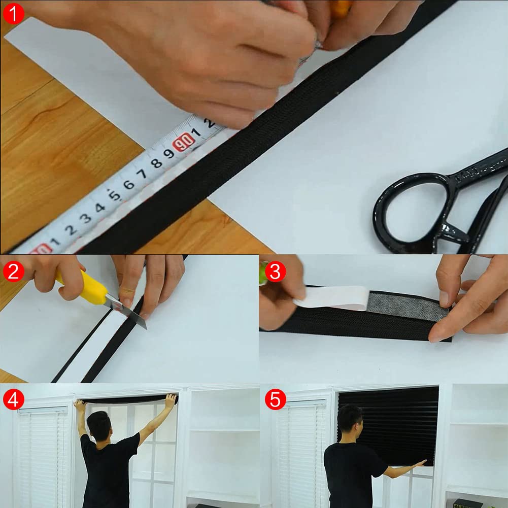 Temporary Blinds, Vertical Pleated Blinds No Drilling Self Adhesive Blinds Easy to Install Fits Blinds Window Roller for Bathroom Kitchen Living Room Office Window (Black, 60 * 150cm) JstDoit