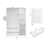 VOWNER Armoire Wardrobe Closet with Drawers and Mirror, 71" Clothing Storage Cabinet with Hanging Rod, 4 Doors Wooden Wardrobe Cabinet for Bedroom, Large Capacity Storage, White VOWNER