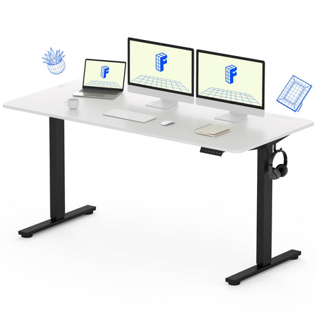FLEXISPOT Electric Height Adjustable Standing Desk Heavy Duty Steel Stand Up Desk Frame w/Automatic Smart Keypad (Black Frame + 60 in White Top 2 Packages) FLEXISPOT
