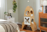 MUTTROS Modern Cat Tree Rocket Ship, Wood Cat Tower for Indoor Cats, 47" Multilevel Wooden Cat Furniture with 2 Condos, Dangling Balls, Sisal Scratcher Pads, Cute Cat Tree Kitten Playground MUTTROS