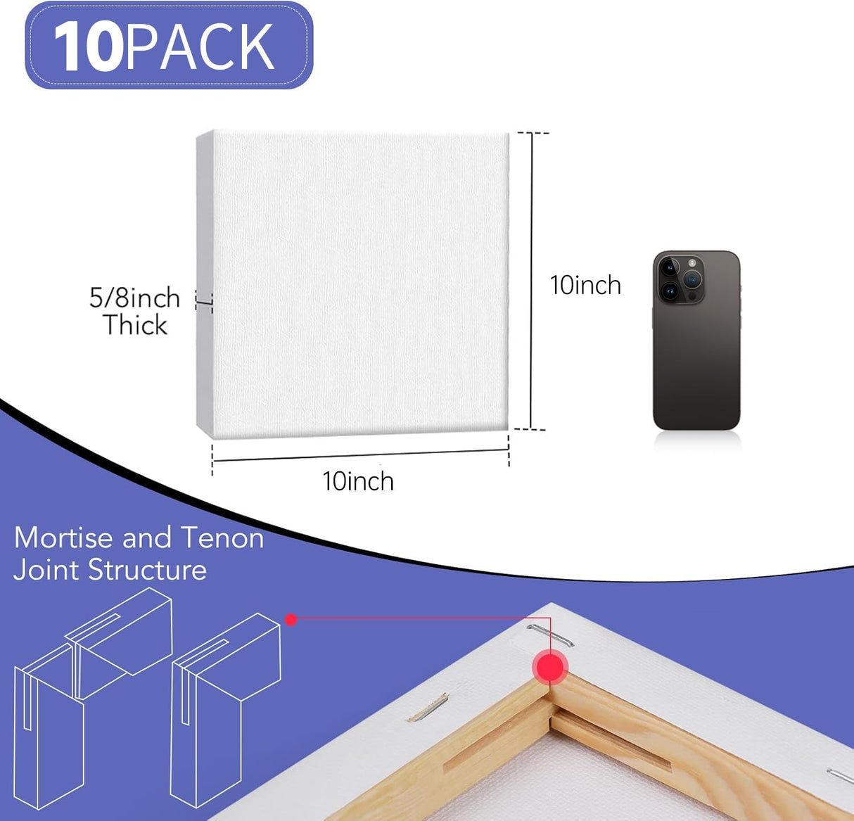 ESRICH 10x10 Stretched Canvas for Painting, 10 Pack Square Canvas for Painting Primed Acid-Free Framed Blank Canvas, Art Canvases for Beginners & Artists to Paint Oil, Acrylic, Pouring Painting. ESRICH