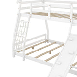 VilroCaz Twin Over Queen House Bunk Bed with Climbing Nets and Ramp for Kids, Solid Wood Frame in White VilroCaz