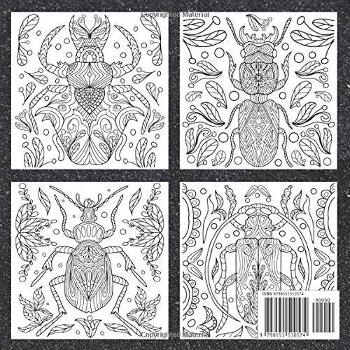 Insects Coloring Book: With Abstract Folk Ornamen - Activity for Adults and Kids - Perfect Gift for Boys - 14 Bugs (Large 8.5x8.5 Inch, Glossy Cover) Majosta