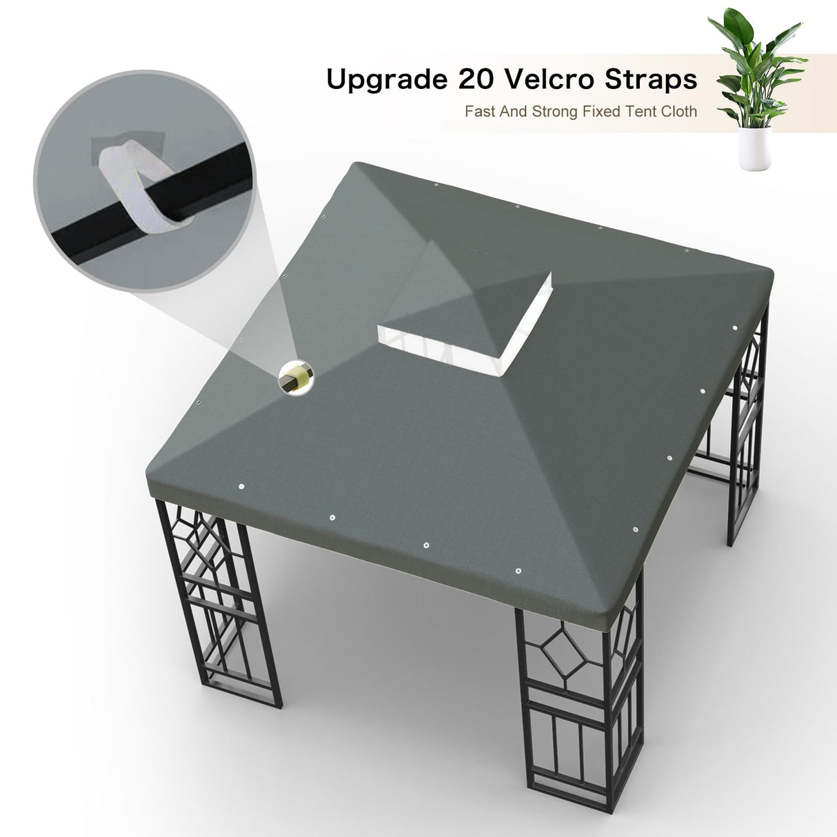 Pelnuies 10x10 Canopy Replacement Top, Double Tiered Grill Gazebo Cover with Gauze Net, Sun and Rainproof Canopy Top Cover for Yard, Patio and Garden(Gray) Pelnuies