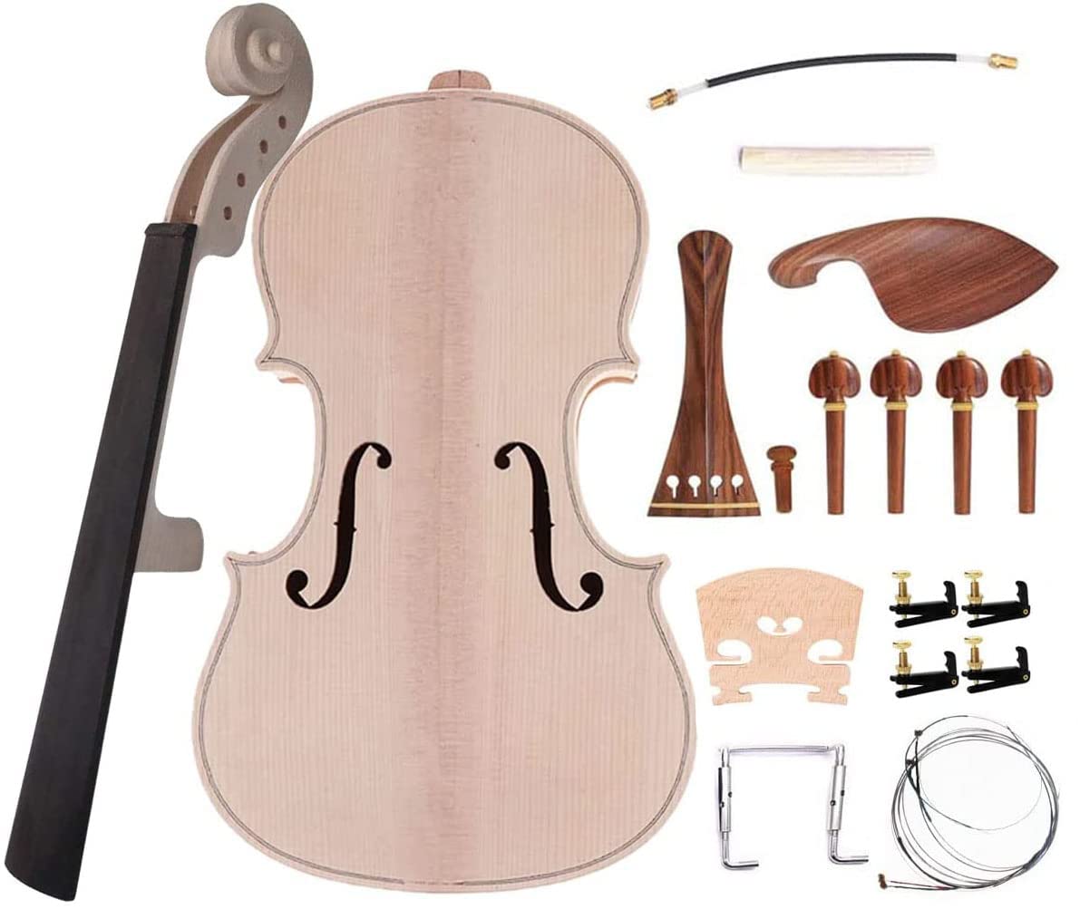 TUOREN 4/4 Violin DIY Kit Build Your Own Violin Fiddle Kit Full Size Violin Basswood with Complete Parts & Accessories Gift for Kids Students Beginners TUOREN