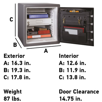 SentrySafe Waterproof and Fireproof Alloy Steel Digital Safe Box for Home with Code Button Keypad, 1.23 Cubic Feet, 17.8 x 16.3 x 19.3 Inches (exterior), SFW123GDC