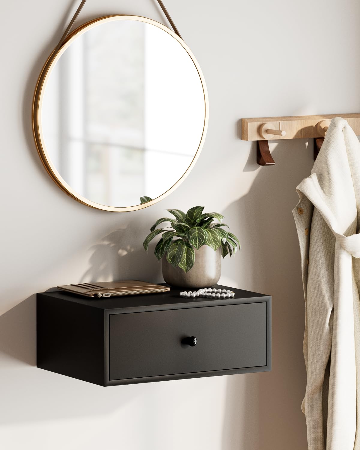 Aienvey Floating Nightstand, Floating Shelf with Drawer, Wall Mounted Nightstand, Floating Bedside Table (Black) Aienvey