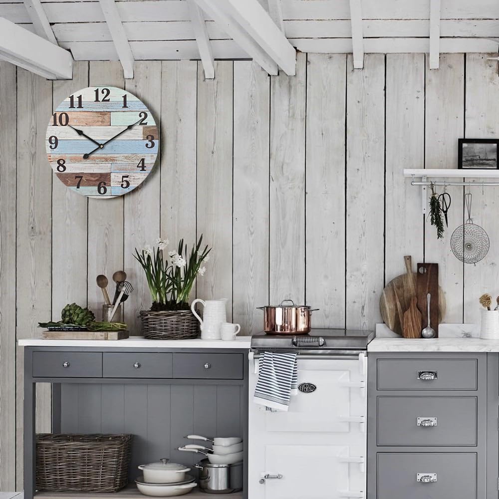 Eruner 24 Inch Blue Woodgrain Shiplap Wall Clocks for Living Room Decor, Large Farmhouse Wall Clock,Coastal Beach Nautical Style,House Warming Gifts New Home Eruner