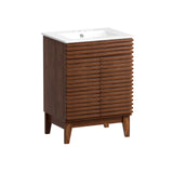 ROOMTEC 24" Bathroom Vanity with Sink, Mid-Century Freestanding Bathroom Vanity Sink with Storage, Undermount Ceramic Sink, Particleboard Frame with Wood Grain Laminate, Walnut ROOMTEC