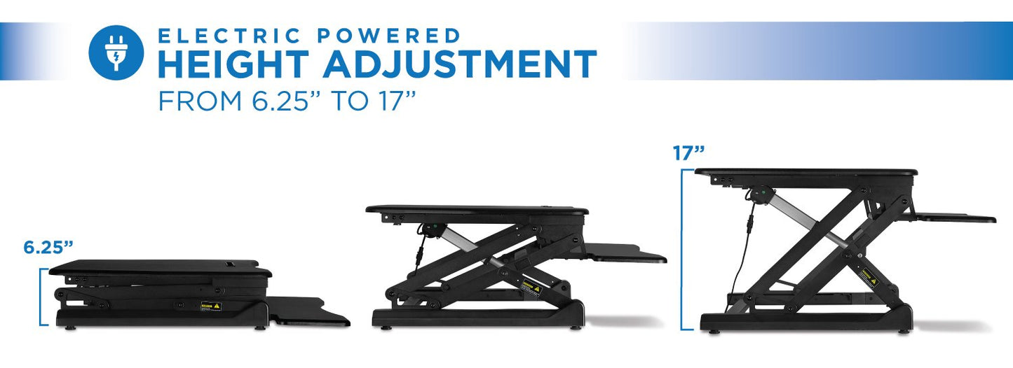 Mount-It! Electric Standing Desk Converter with 35.4" x 23.2 Desktop Riser, Motorized Stand Up Desk Convertor, Built-in USB Port, Ergonomic Height Adjustable Standing Desk Topper in Black (MI - WoodArtSupply