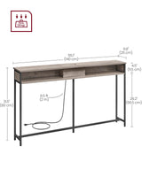 VASAGLE 55.1-Inch Console Table with Outlet and Shelves, Sofa Table with Charging Station, Behind Couch Table Skinny, Entryway Table for Hallway, Living Room, Heather Greige and Ink Black ULNT120K02 VASAGLE