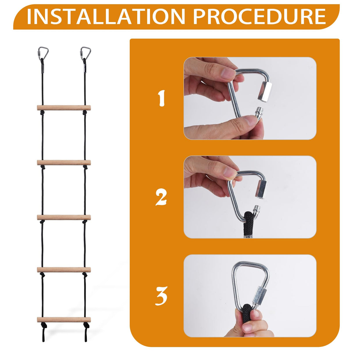 ChengFu Swing Rope Ladder, Hanging Rope Ladders, Ninja Warrior Obstacle Course Accessories, Kids Climbing Game Hanging Ladder for Swing Accessories (2 Hooks) ChengFu