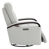 CHITA Genuine Leather Power Swivel Glider Rocker Recliner, FSC Certified Mid Century Modern Recliner Chair for Adults, Adjustable Power Headrest, for Nursery and Living Room, Creamy Grey CHITA