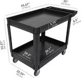 Service Cart 2-Shelf, 500 lbs Capacity, Storage Handle, for Warehouse/Garage/Cleaning/Manufacturing, 45"X25" PioneerWorks