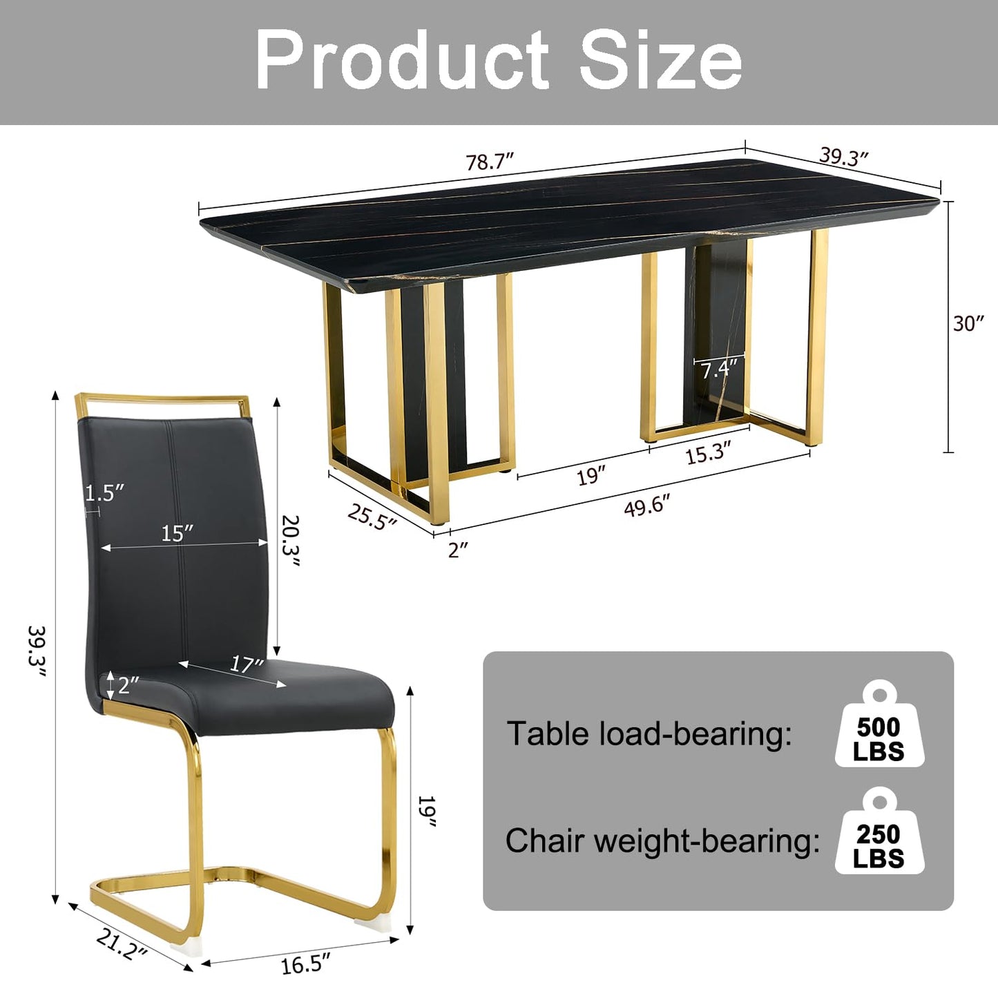 MEMUY 79" Black Dining Table Set for 10,Large Dining Room Table Top with Golden Metal Legs, Glossy Black Kitchen Room Table Set for 10-12 Person,Dining Room Table with 10 Black Golden Chairs - WoodArtSupply