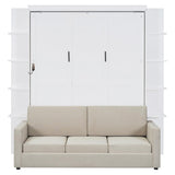P PURLOVE Queen Size Murphy Bed with Sofa, Wall Bed with Wood Slat Support, Space-Saving Folding, No Box Spring Needed, Easy Assembly, White P PURLOVE