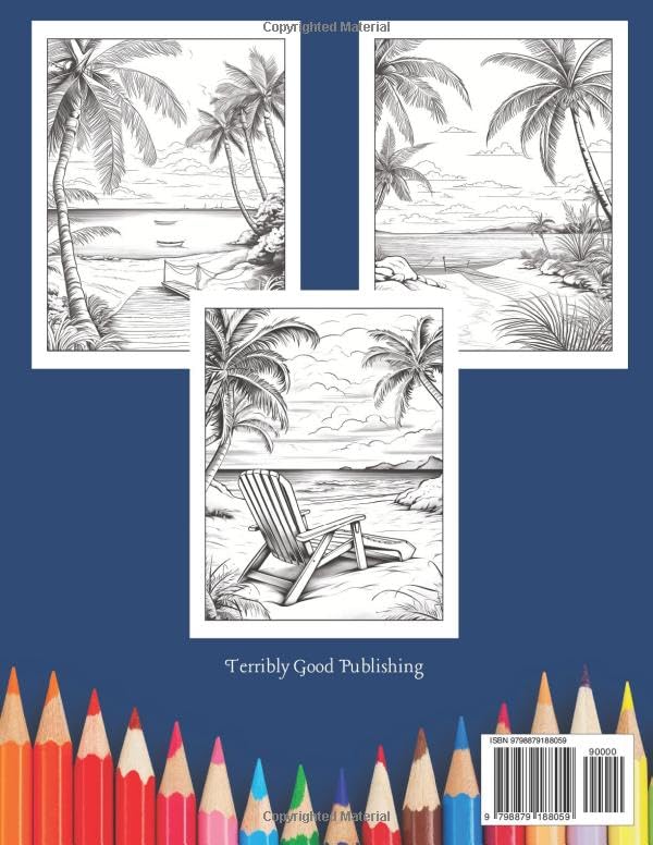 Peaceful Beach Coloring Book: Relaxing Beach Coloring Book for Adults - Beautiful Calming Beach Scenes for Stress Relief and Relaxation WoodArtSupply