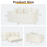 Convertible Sofa Bed, 3 in 1 Loveseat Folding Couch Bed Foldable - Chaise Lounge Chair & Floor Futon Sleeper, Corduroy Pull Out Sofa Bed with 4 Pillows for Living Room, Beige cidludto