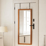 VooBang Wood Frame Door Mirror, 18" x 48" Over The Door Mirror Full Length, Full Body Mirror Door Hanging with Height-Adjustable Hangers for Dorm, Closet and Dressing Room, Charcoal Burnt VooBang