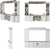 AMERLIFE 98" Farmhouse Entertainment Center Wall Unit with Bookshelves, Wine Cabinet, Fits 78" TVs, Large TV Stand with Power Outlets & Barn Door, Rustic Media Console for Living Room, White AMERLIFE