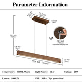 EDISLIVE Wood Linear LED Pendant Light Dimmable LED Chandelier 41.3 in Adjustable Linear Hanging Light Fixture 3000K 20W Island Light for Dinning Room Kitchen EDISLIVE