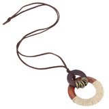 GelConnie Womens Pendant Necklace Wood Handmade Jewelry Leather Necklace Long Rope Sweater Necklace for Woman GelConnie