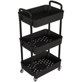 Laiensia 3-Tier Kitchen Storage Cart,Multifunction Utility Rolling Storage Organizer,Mobile Shelving Unit Cart with Lockable Wheels for Bathroom,Laundry,Living Room,With Classified Stickers,Black Laiensia