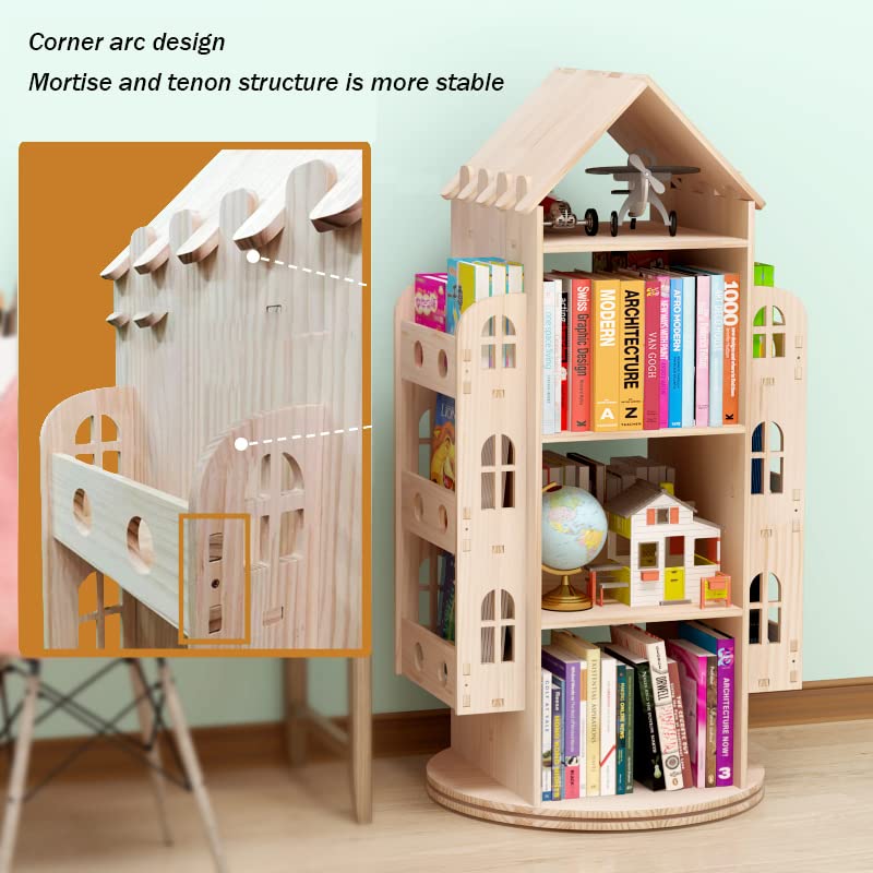 Bear Qiaqia 360° Rotating Children's Bookshelf - Wooden Storage Rack for Kids’ Books and Toys - WoodArtSupply